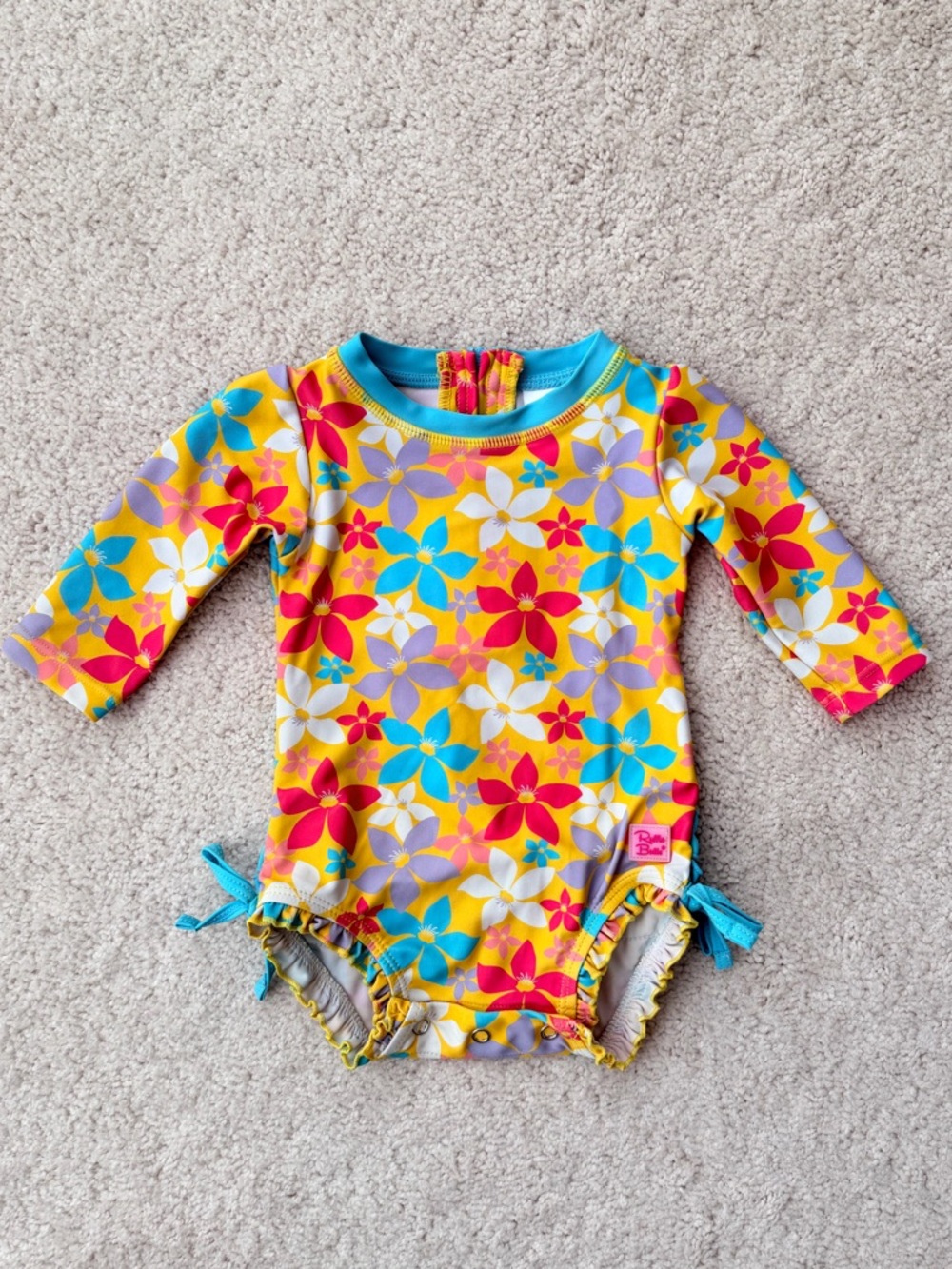 Ruffle Butts Yellow Multi Floral Long-Sleeve Rashguard